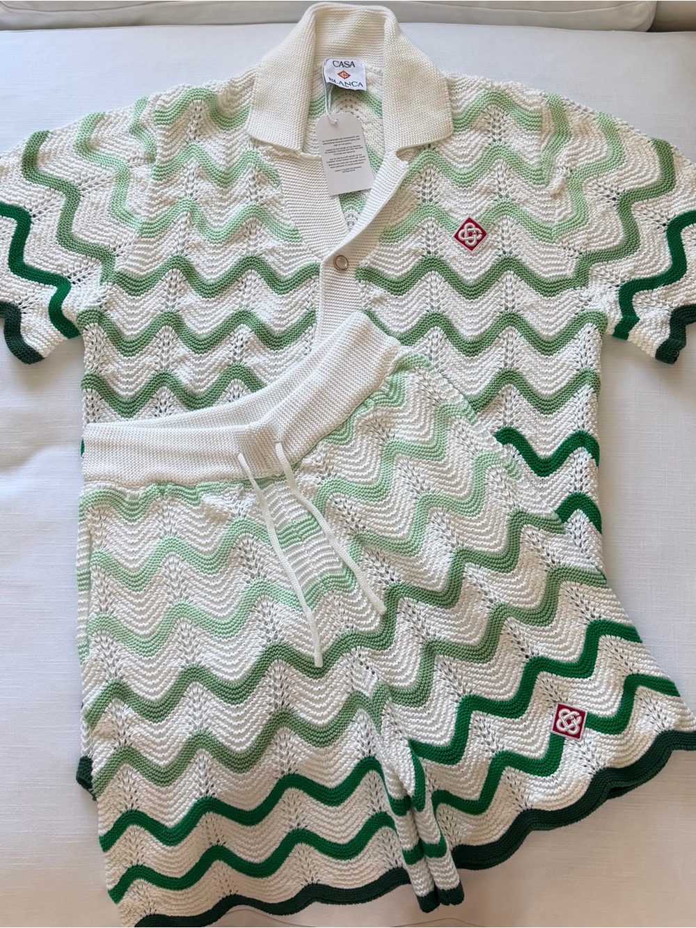 Green Wave Knit Polo & Shorts Set